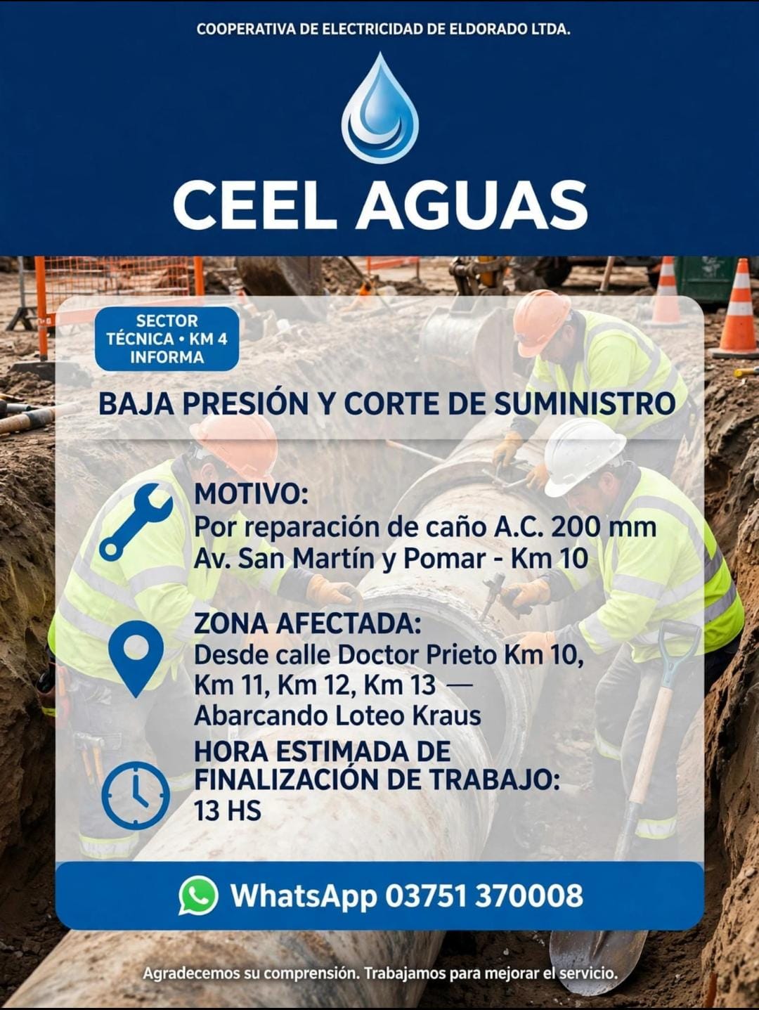 Agua potable: baja presión y corte de suministro afectan a zonas de Eldorado  2